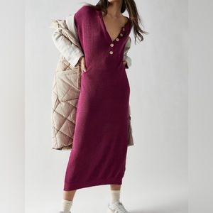 Free People Beach HAILEE midi 100% coton sweater dress in mulberry